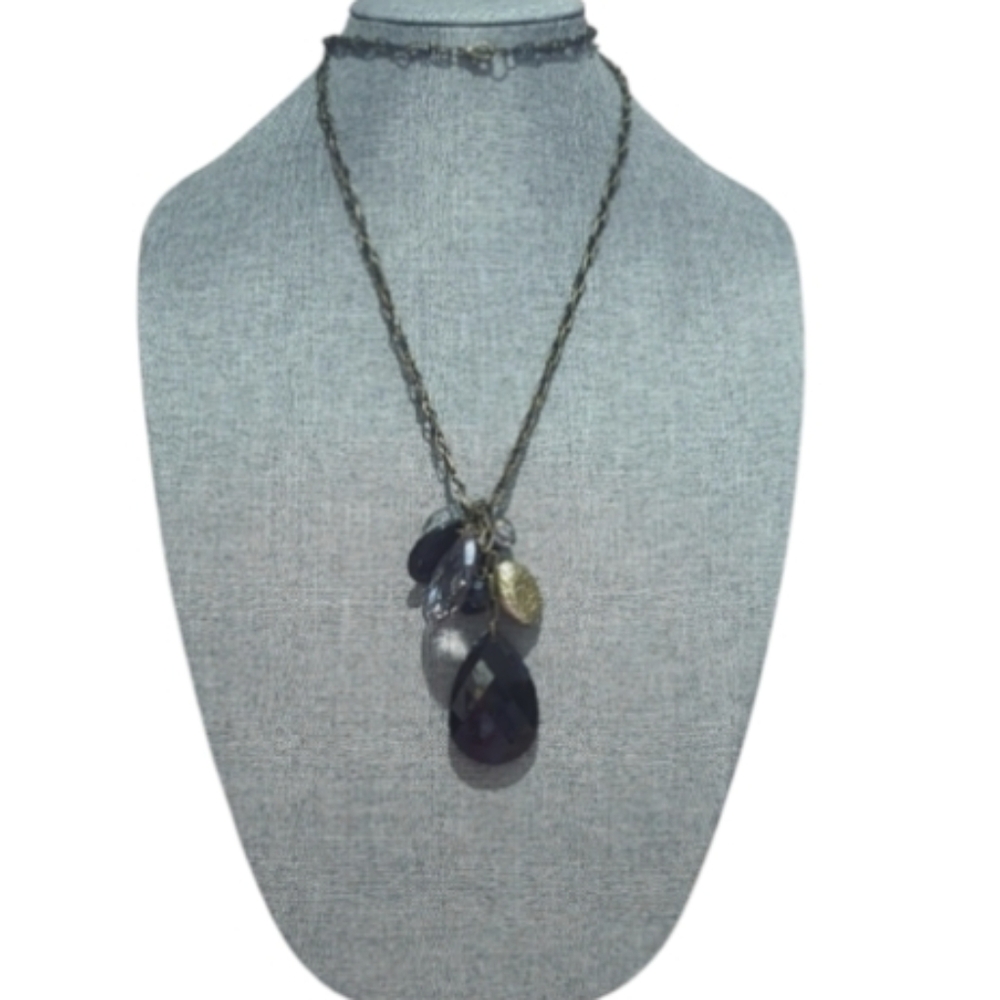 Vintage Brass-Tone Multi-Faceted Teardrop Glass Chandelier Necklace